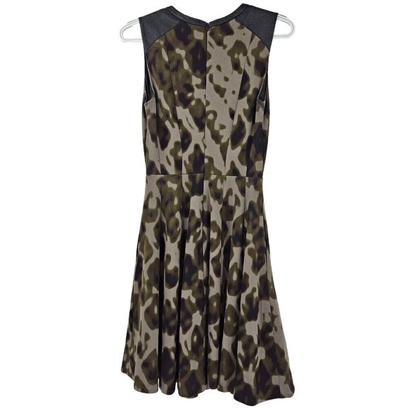 Karen Millen Camo Faux Leather Panel Skater Fit & Flare Dress Women’s Size 4 - Picture 2 of 8